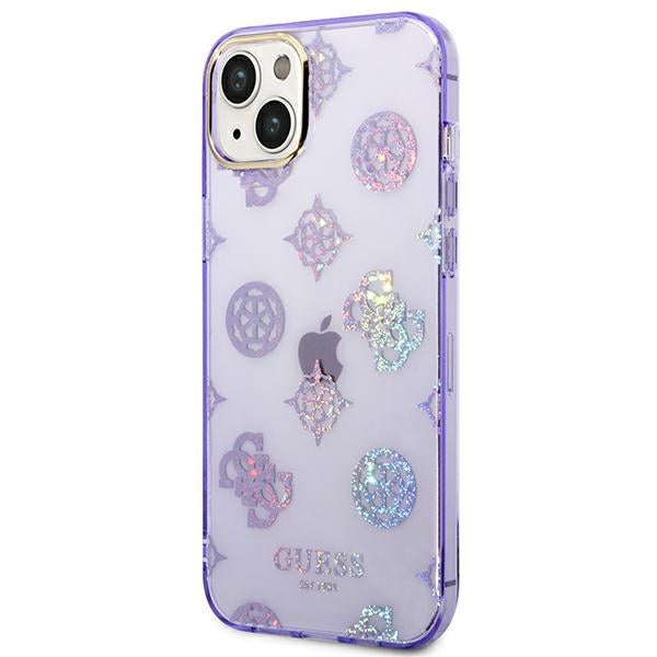Guess iPhone 14 Plus Peony Glitter Σκληρή Θήκη με Πλαίσιο Σιλικόνης - Lilac - GUHCP14MHTPPTL