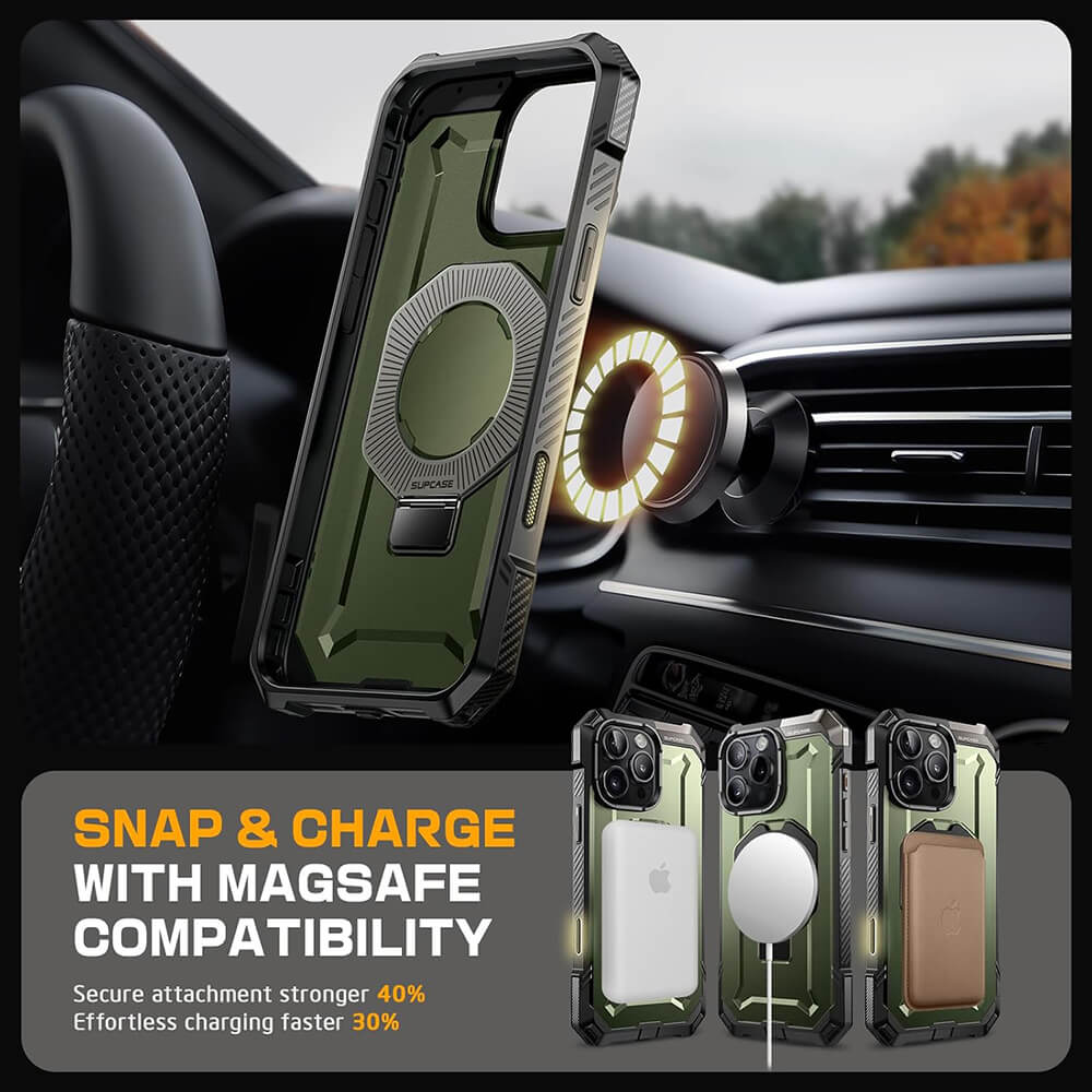 Supcase iPhone 16 Pro Unicorn Beetle Defender Σκληρή Θήκη με MagSafe και Stand - Dark Green