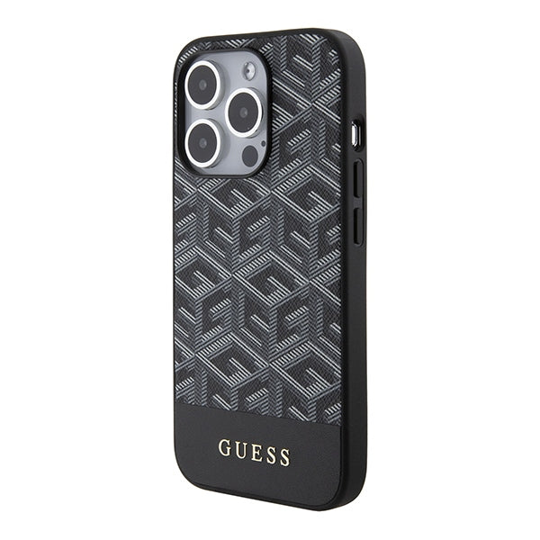 Guess iPhone 15 Pro - GCube Stripes MagSafe Σκληρή Θήκη με Επένδυση Συνθετικού Δέρματος και MagSafe - Black - GUHMP15LHGCFSEK