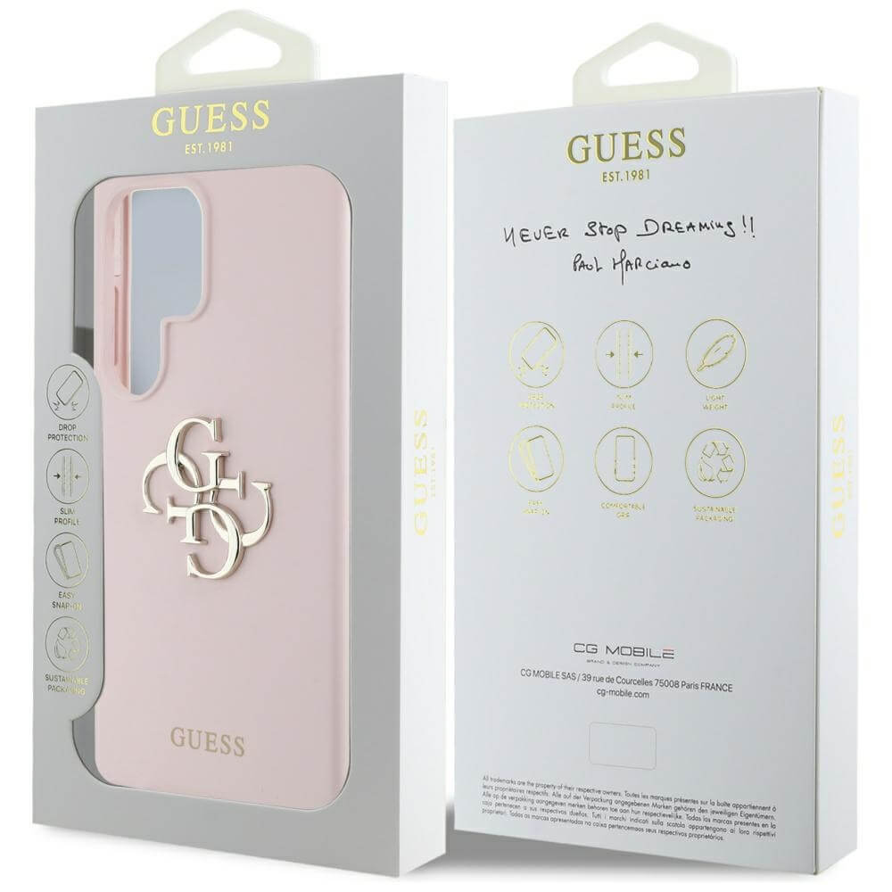 Guess Samsung Galaxy S25 Ultra - Silicone Big 4G Logo Bottom Script - Σκληρή Θήκη με Πλαίσιο Σιλικόνης - Pink - GUHCS25LS4SMDP