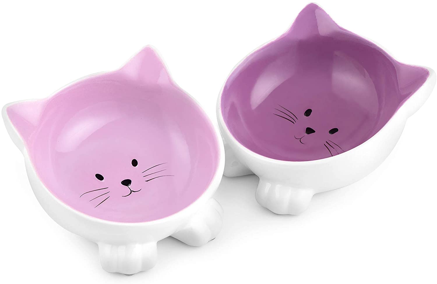 Navaris Cat Bowls with Ears Set of 2 - Σετ με 2 Μπολ Φαγητού και Νερού 130ml σε Σχήμα Γάτας - Purple / Pink - 50736.45