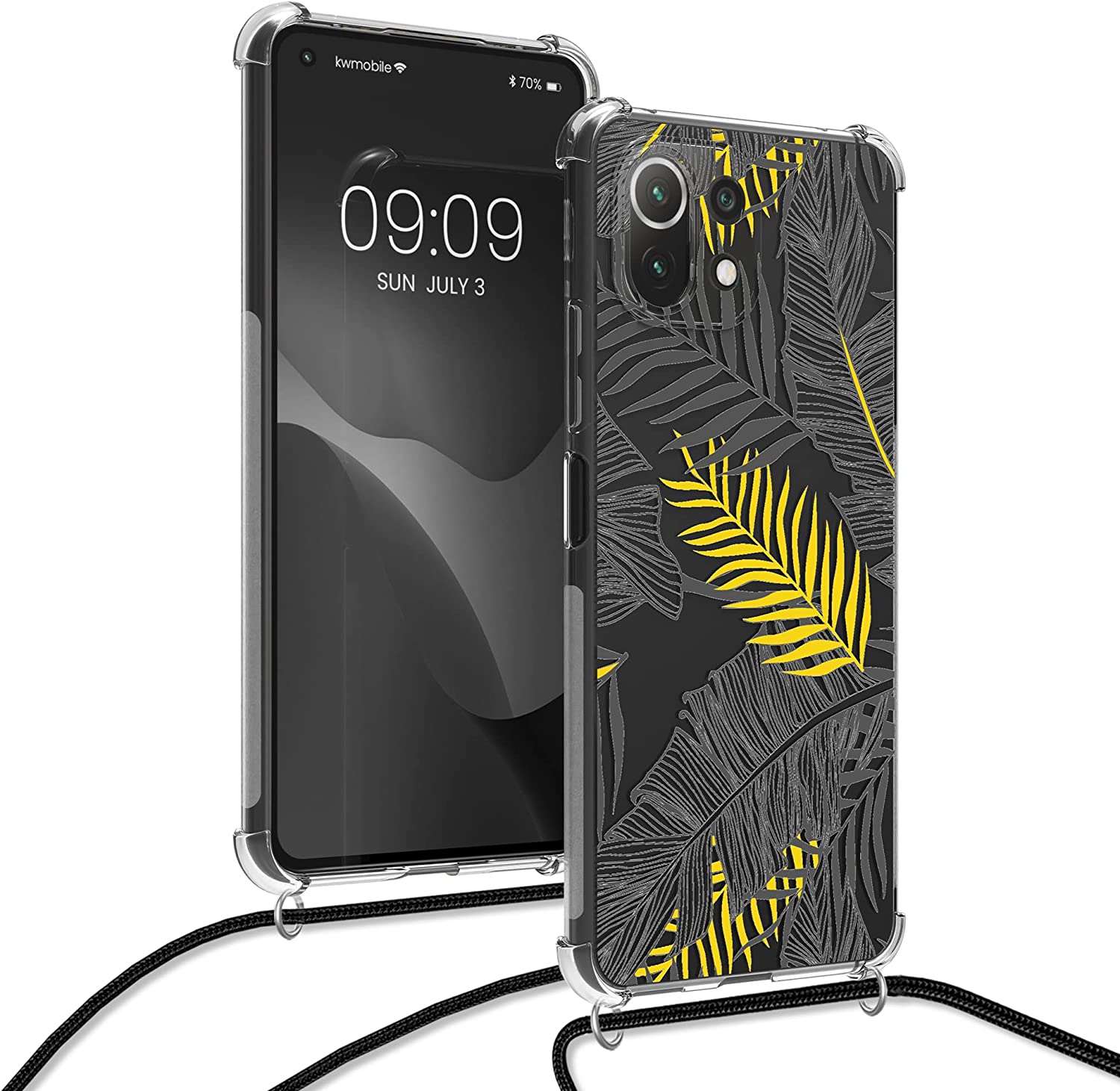KW Xiaomi Mi 11 Lite / Mi 11 Lite 5G Θήκη Σιλικόνης TPU με Λουράκι Design Jungle - Gold / Grey - Διάφανη - 56530.01