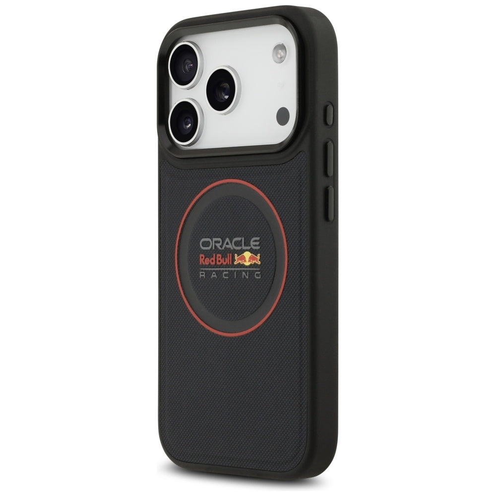 Red Bull iPhone 17 Pro - Meshed Red Ring and Metal Buttons MagSafe - Σκληρή Θήκη με Επένδυση Οικολογικού Δέρματος - Navy - RBHMP17L24PUILVR