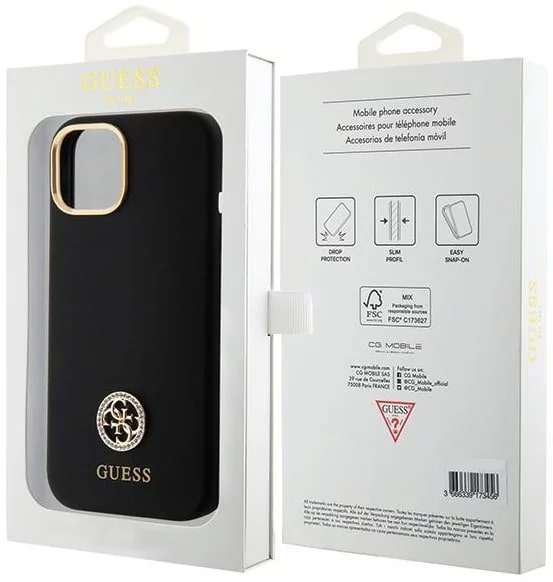 Guess iPhone 15 Silicone Logo Strass 4G Σκληρή Θήκη με Πλαίσιο Σιλικόνης - Black - GUHCP15SM4DGPK