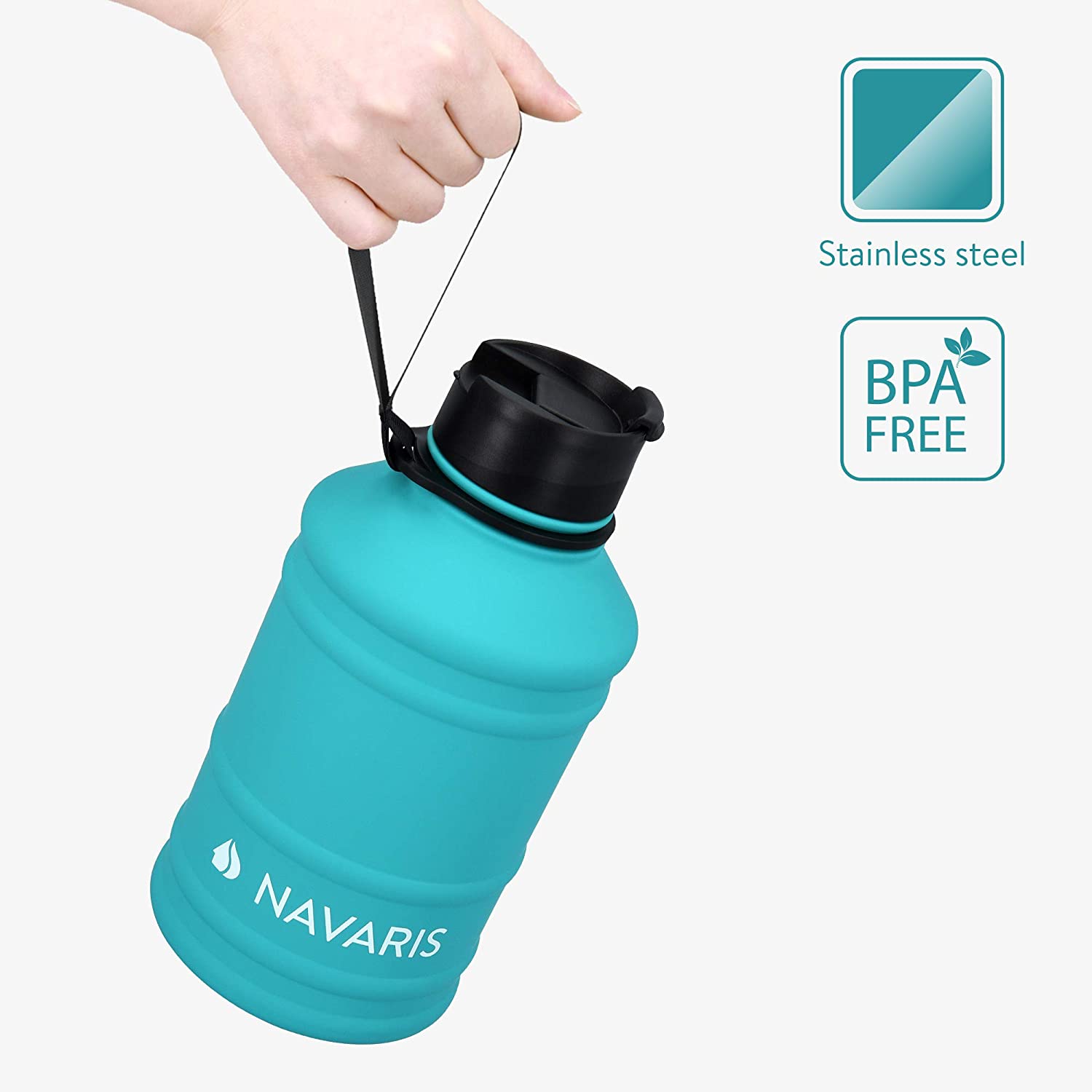 Navaris Μπουκάλι Νερού από Ανοξείδωτο Ατσάλι - BPA Free - 2.2 L - Turquoise - 51084.37