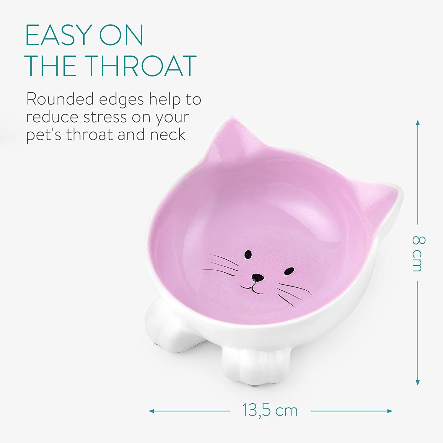 Navaris Cat Bowls with Ears Set of 2 - Σετ με 2 Μπολ Φαγητού και Νερού 130ml σε Σχήμα Γάτας - Purple / Pink - 50736.45