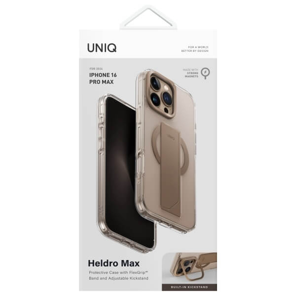Uniq iPhone 16 Pro Max - Heldro Max - MagSafe Σκληρή Θήκη με Πλαίσιο Σιλικόνης και Finger Holder - Taupe Gold