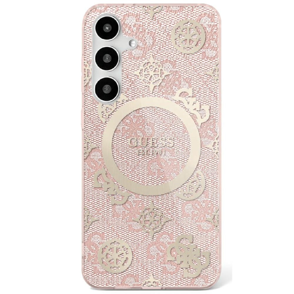 Guess Samsung Galaxy S25 Ultra - 4G Background Gold Electroplated Peony Pattern MagSafe - Σκληρή Θήκη με Πλαίσιο Σιλικόνης - Pink - GUHMS25LH4PYEEP