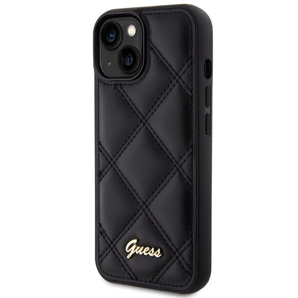 Guess iPhone 15 - Quilted Metal Logo Θήκη με Επένδυση Συνθετικού Δέρματος - Black - GUHCP15SPSQSQSK