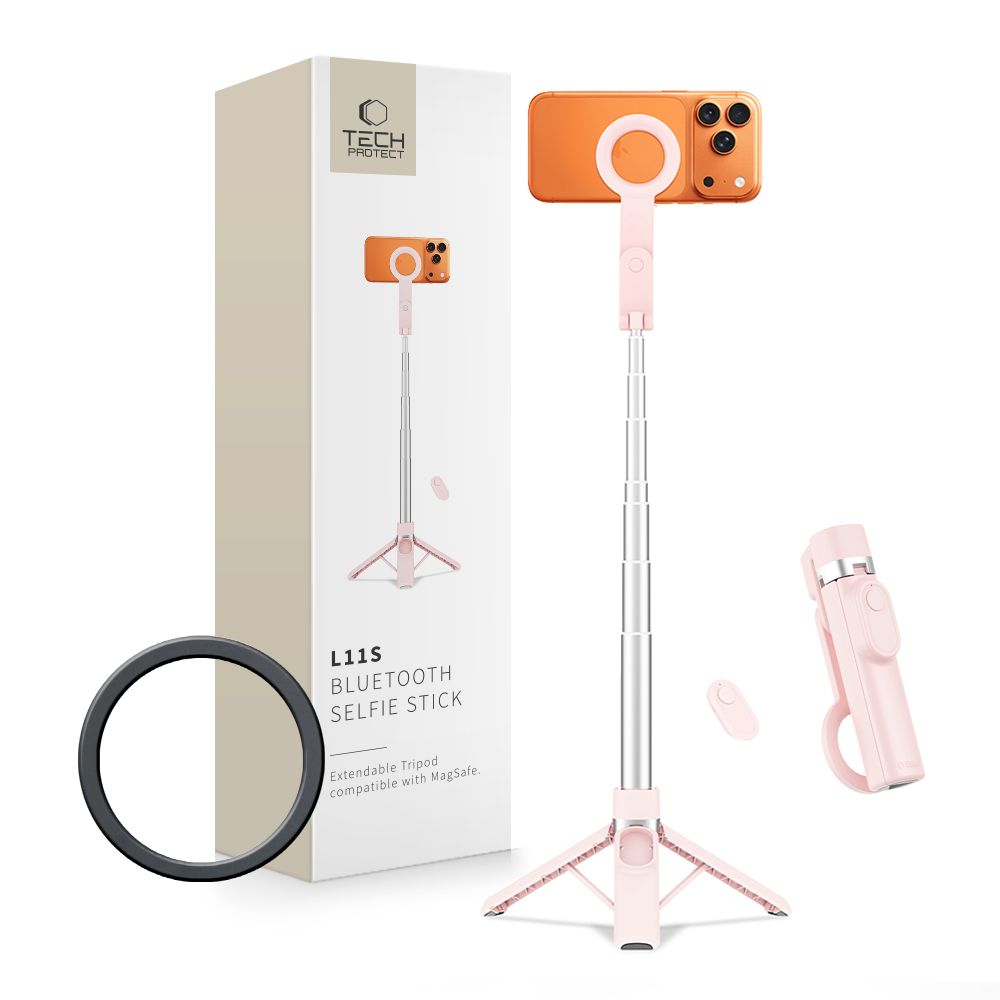 Tech-Protect Ασύρματο MagSafe Bluetooth Selfie Stick με Τρίποδο και Τηλεχειριστήριο - L11S - Pink