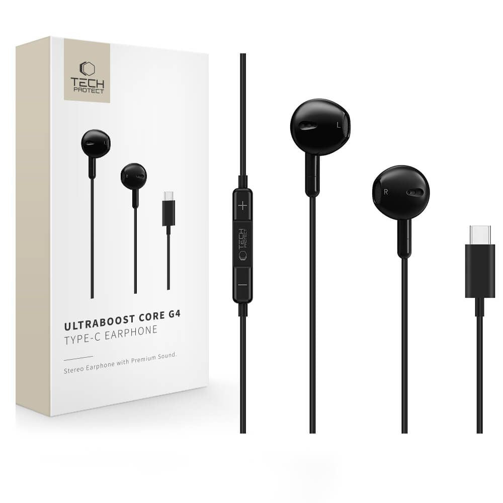 Tech-Protect Ενσύρματα Handsfree Ακουστικά με Βύσμα Type-C - Ultraboost Core G4 - Black