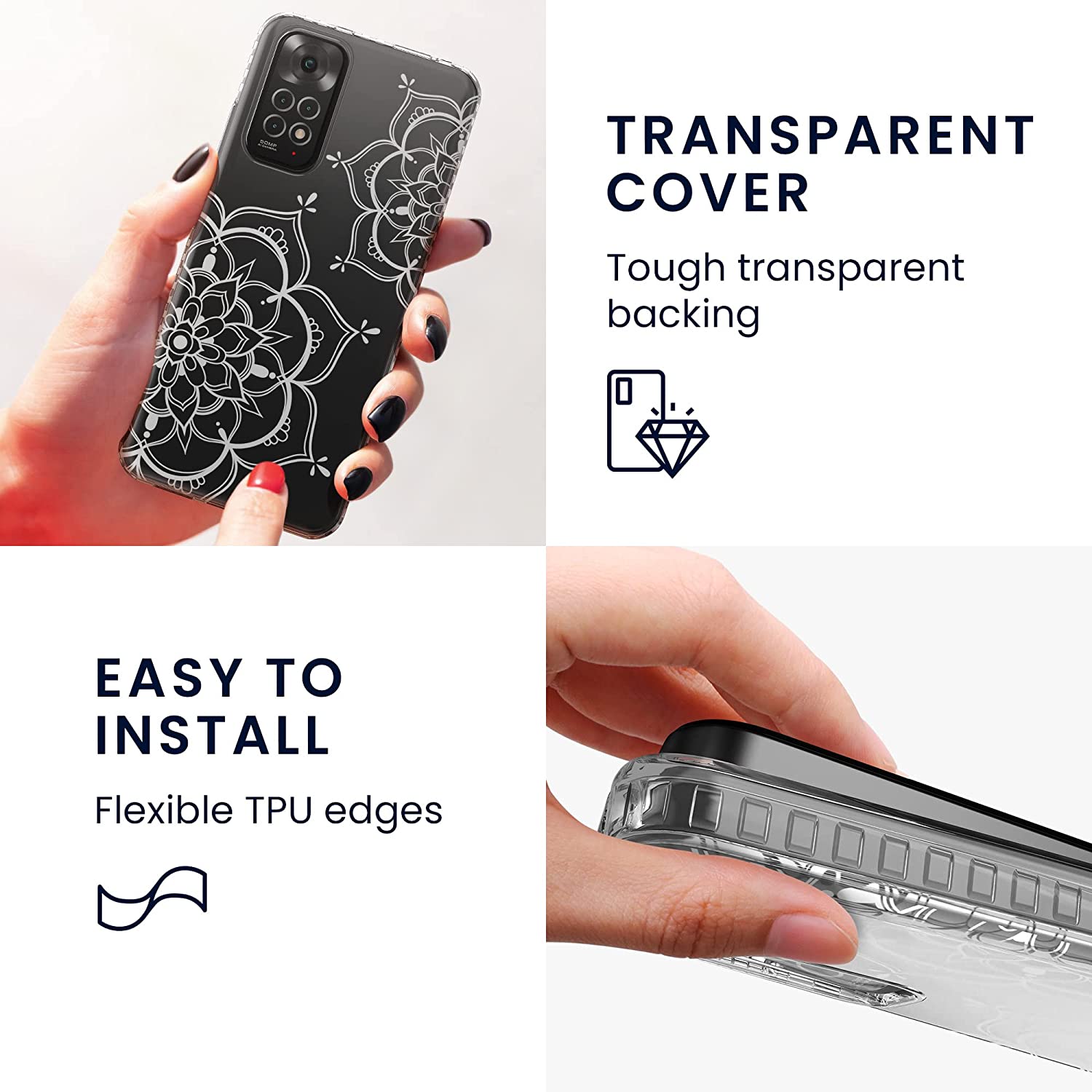 KW Xiaomi Redmi Note 11 / Redmi Note 11S Σκληρή Θήκη με Πλαίσιο Σιλικόνης - Design Flower Twins - Διάφανη - Silver - 57822.03