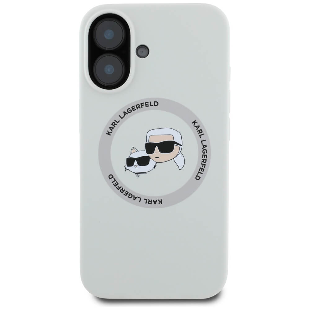 Karl Lagerfeld iPhone 16 - Silicone Double Heads and Circle - Σκληρή Θήκη Σιλικόνης με MagSafe - Beige - KLHMP16SSKCHTCE