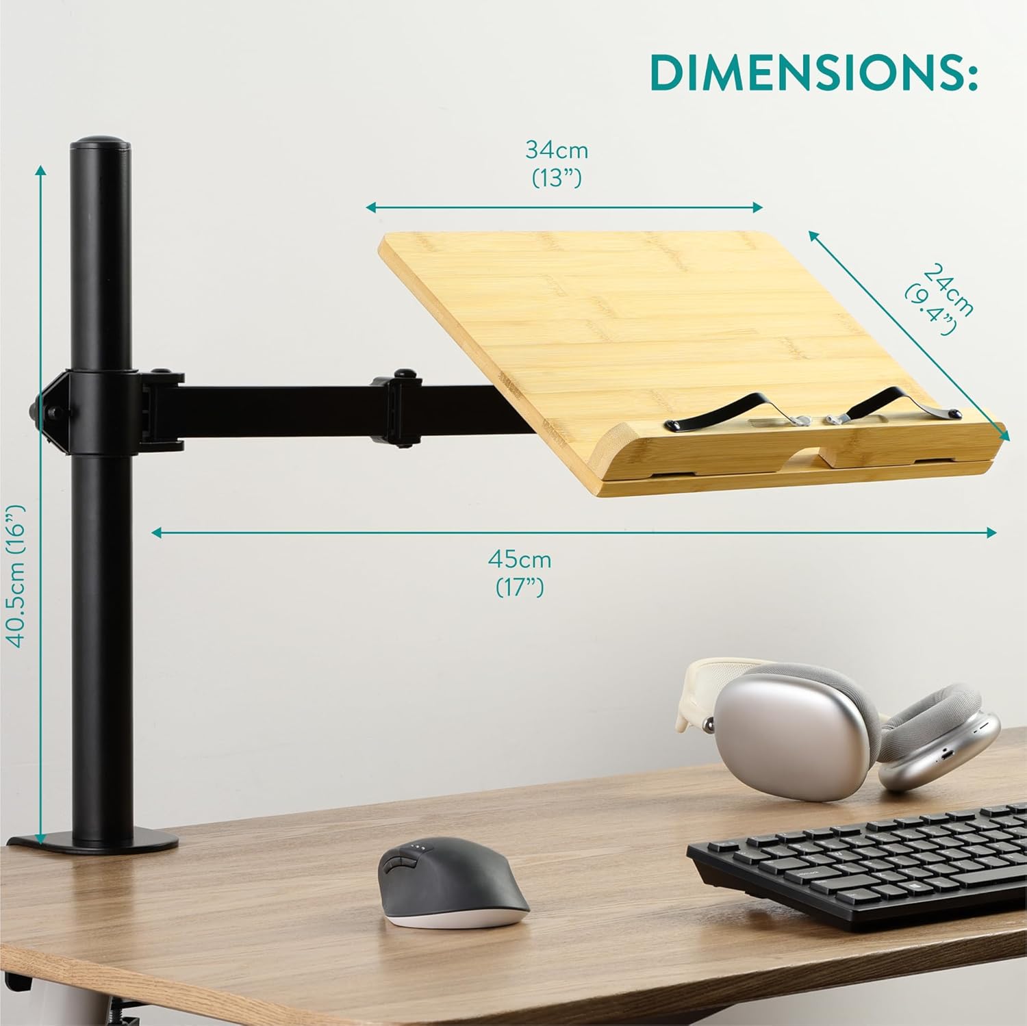 Navaris Βάση Στήριξης Βιβλίων και Τάμπλετ με Ρυθμιζόμενο Βραχίονα - ‎Bamboo Brown