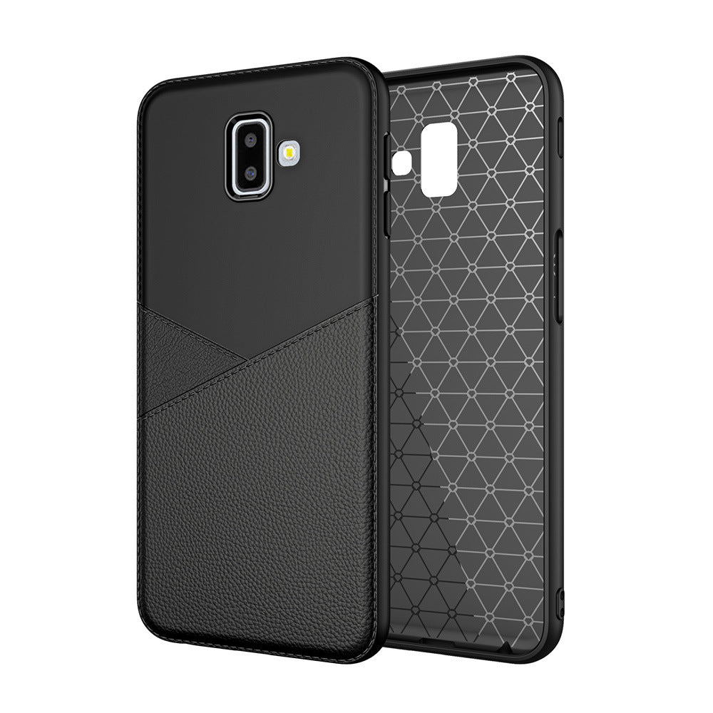 OEM Samsung Galaxy J6 Plus 2018 Θήκη Σιλικόνης TPU με Δερμάτινη Όψη Luxury Leather - Black
