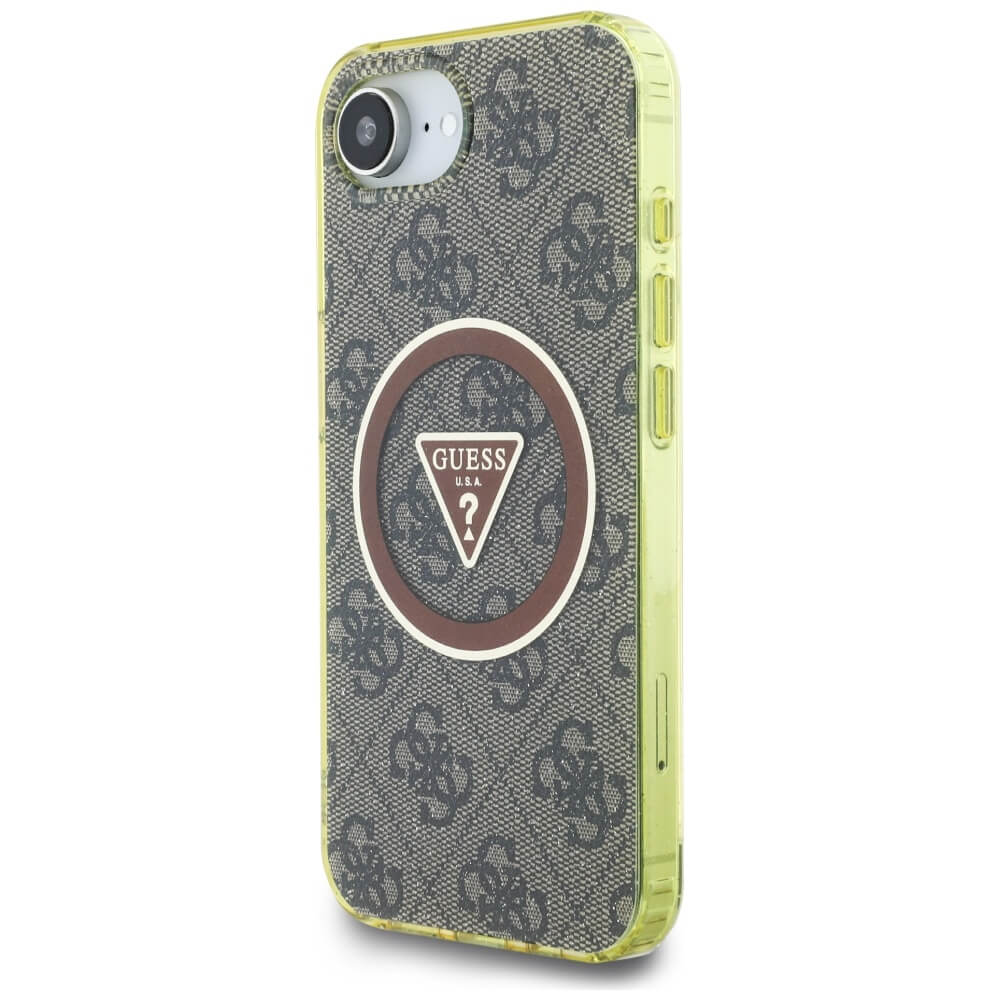 Guess iPhone 16e - IML Metal Glitter 4G Circle Triangle MagSafe - Σκληρή Θήκη με Πλαίσιο Σιλικόνης και MagSafe - Brown - GUHMPSE4HG4PRTGW