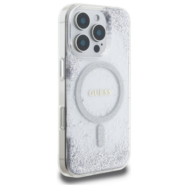 Guess iPhone 16 Pro - Resin Gradient Glitter - MagSafe Σκληρή Θήκη με Πλαίσιο Σιλικόνης - Silver - GUHMP16LRGRGES