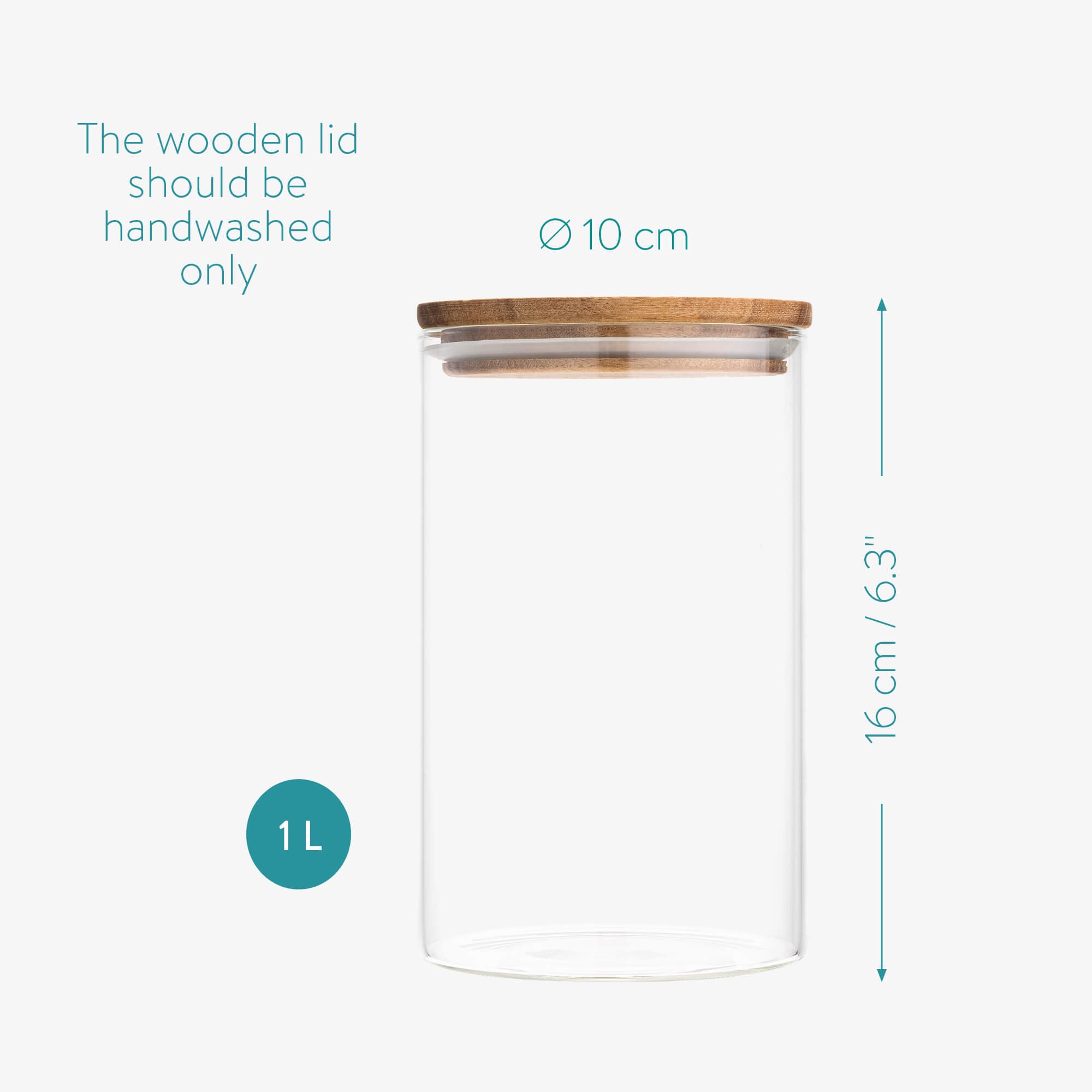 Navaris Σετ με 3 Γυάλινα Βάζα Αποθήκευσης - 1L - Round - Acacia Wood - Διάφανα - 54691.02.03