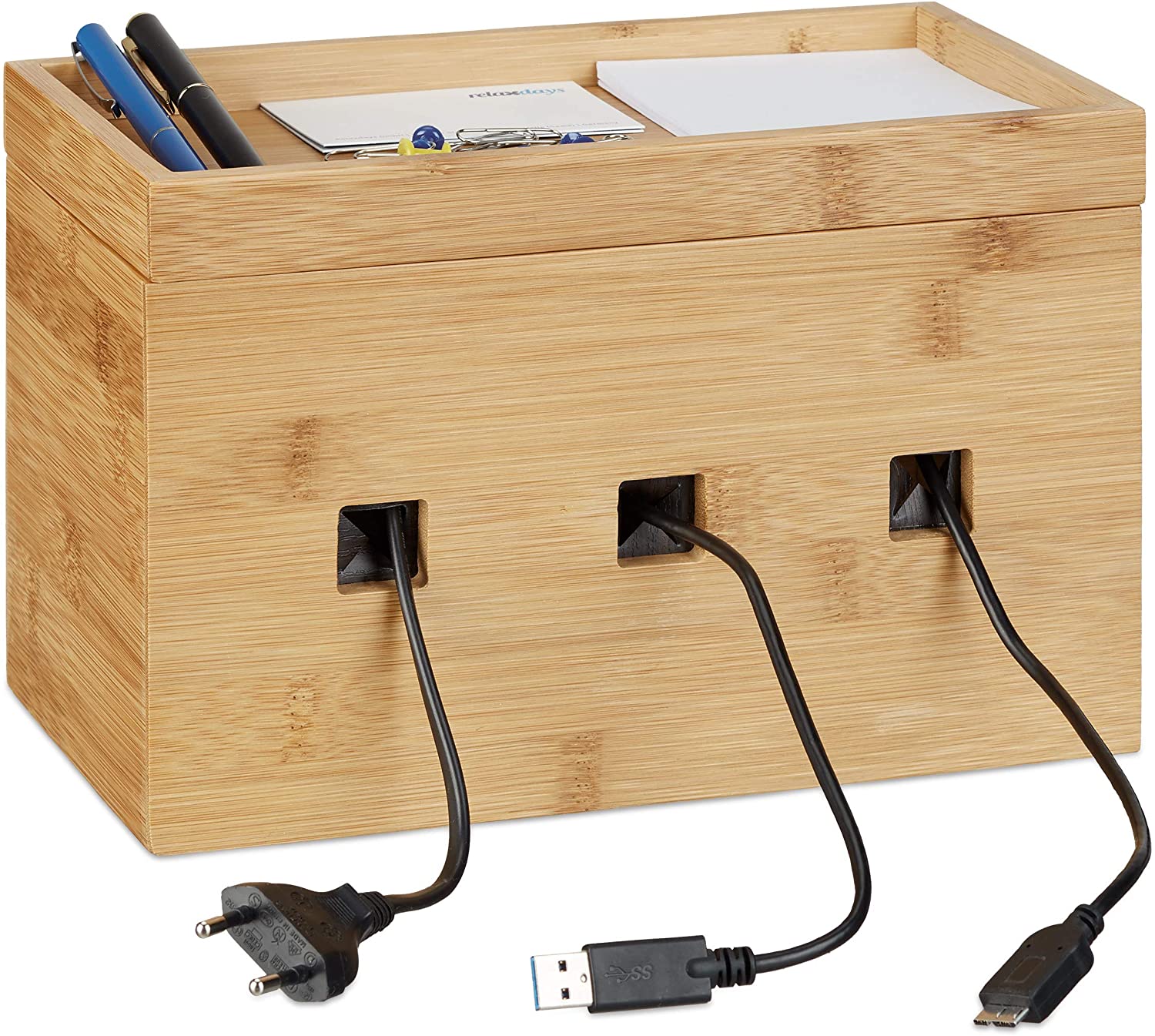 Relaxdays Κουτί Καλωδίων και Αποθήκευσης Αξεσουάρ από Bamboo - Natural - 4052025221843