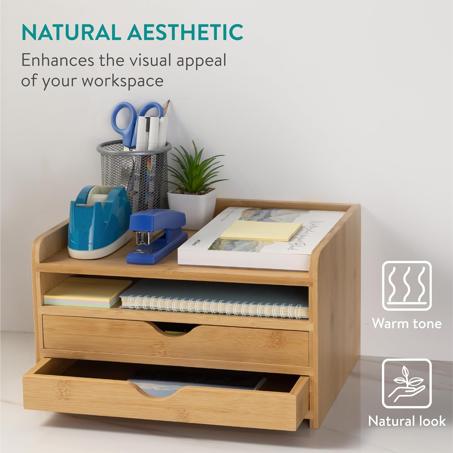 Navaris Ξύλινη Βάση Οργάνωσης από Μπαμπού με 2 Συρτάρια - ‎Light Brown - 61774.24