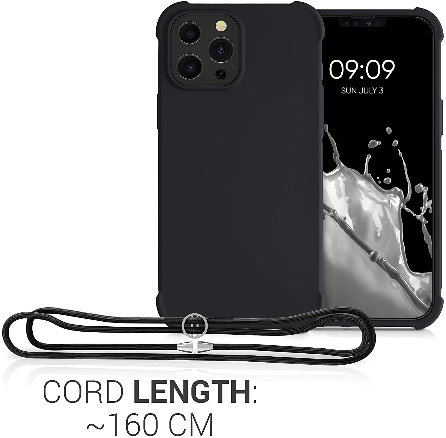 KW iPhone 13 Pro Max Θήκη Σιλικόνης TPU με Λουράκι - Black - 55977.01