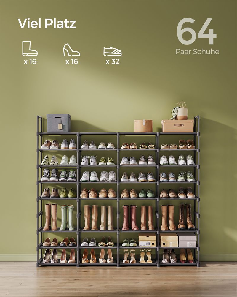 Songmics Μεταλλική Παπουτσοθήκη με 8 Ράφια - 29.5 x 171.1 x 157.6 cm - Ink Black - LSA419B01