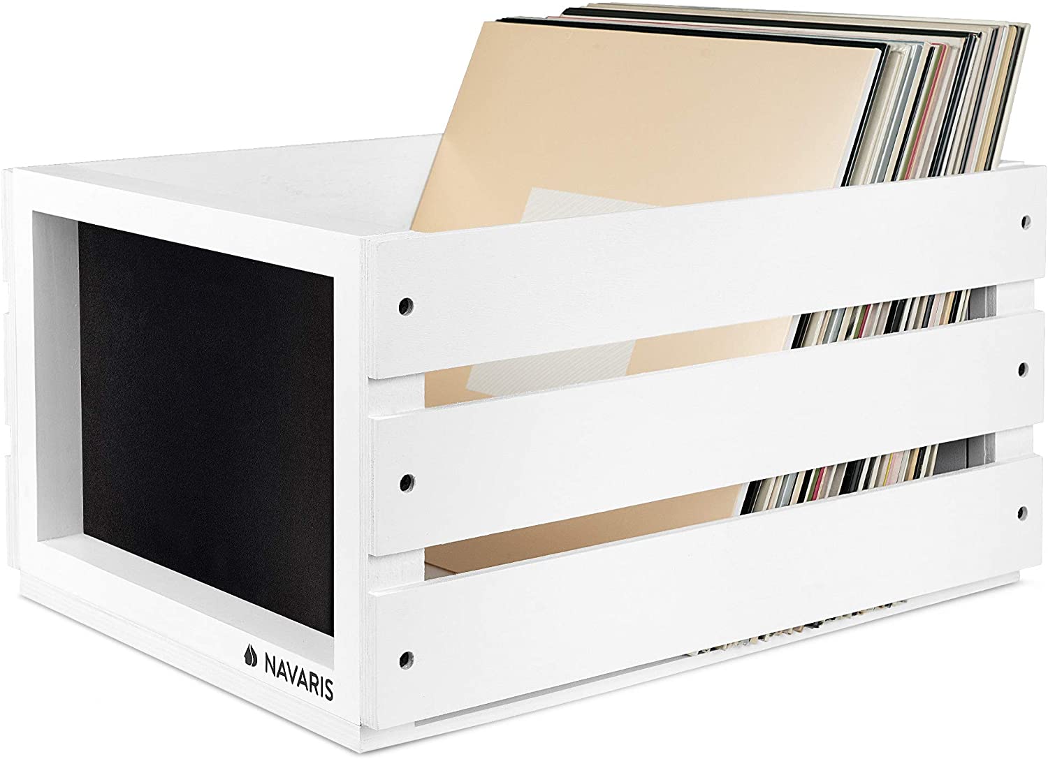 Navaris Ξύλινο Κουτί Αποθήκευσης με Πίνακα Κιμωλίας - White - 53026.01.02