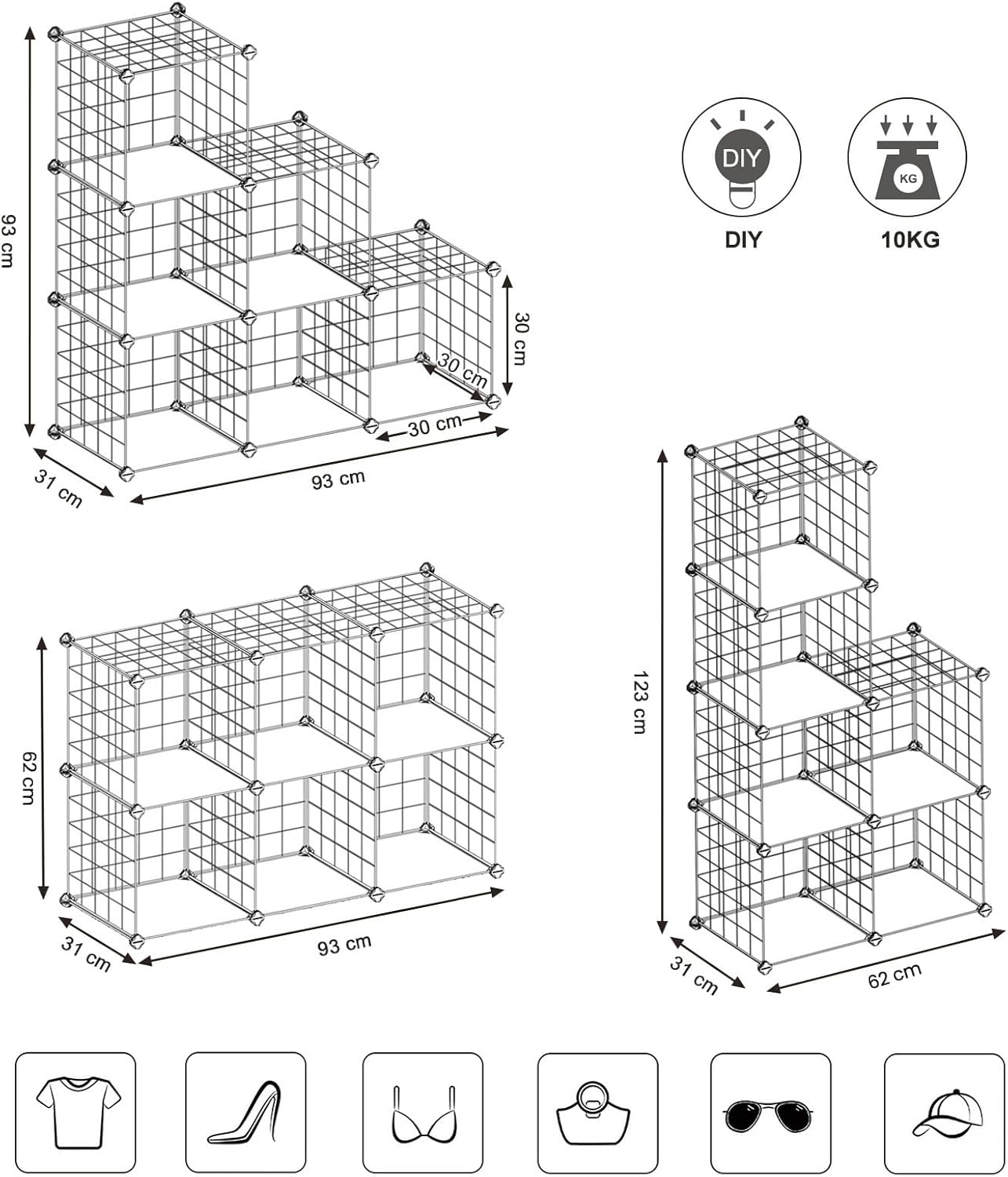 Songmics Σύστημα Αποθήκευσης με 6 Ράφια από Μεταλλικό Πλέγμα - White - LPI111W
