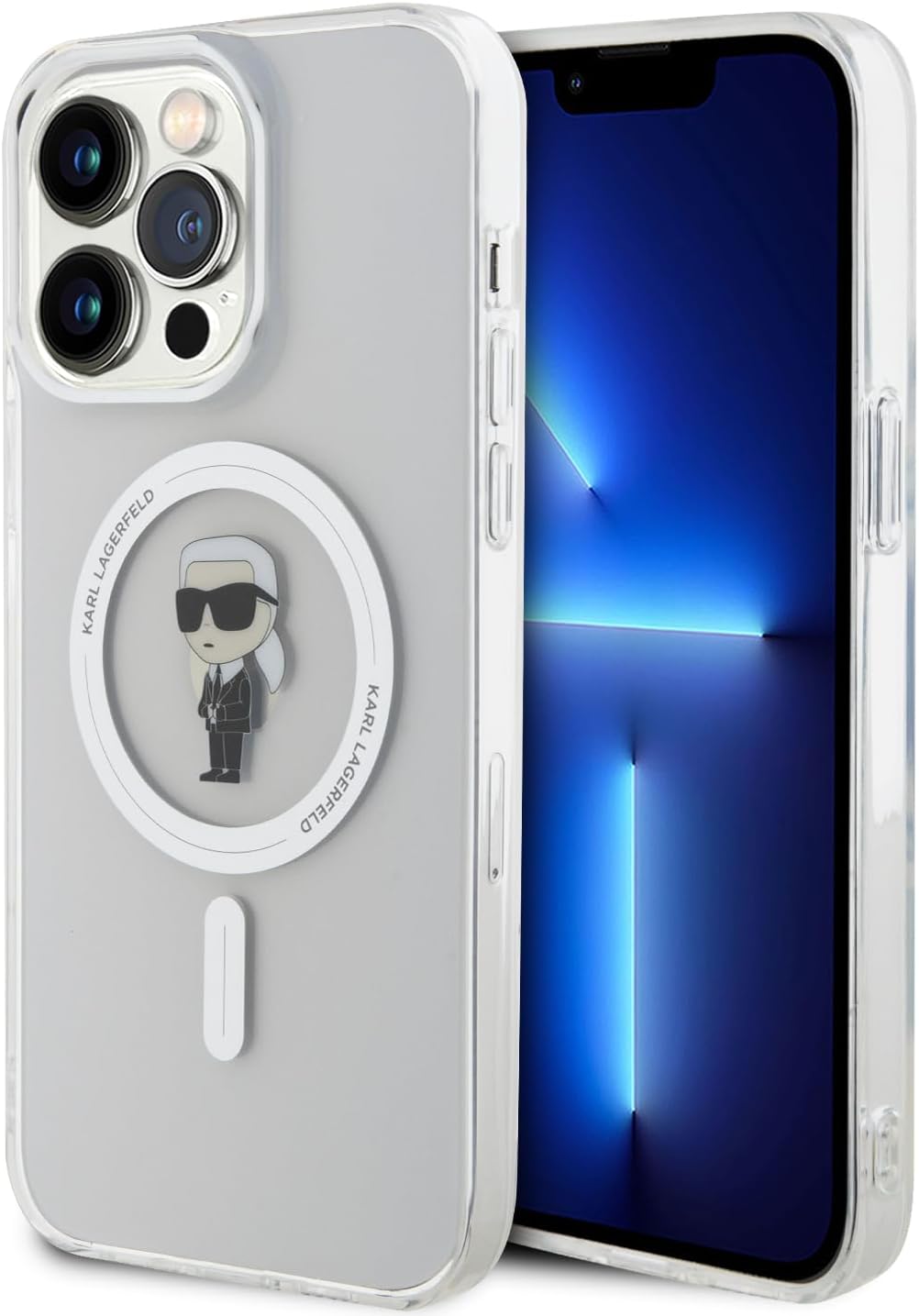 Karl Lagerfeld iPhone 15 Pro Max - IML Ikonik Magsafe Σκληρή Θήκη με Πλαίσιο Σιλικόνης και MagSafe - Διάφανη - KLHMP15XHFCKNOT - likebrands.gr