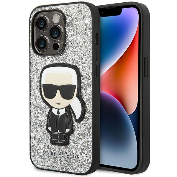 Karl Lagerfeld iPhone 14 Pro Max - Glitter Flakes Ikonik Σκληρή Θήκη με Πλαίσιο Σιλικόνης - Silver - KLHCP14XGFKPG