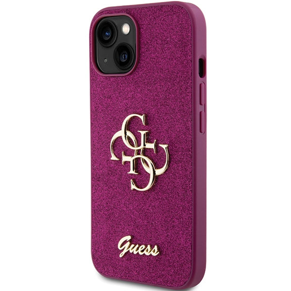 Guess iPhone 15 Glitter Script Big 4G Σκληρή Θήκη με Πλαίσιο Σιλικόνης - Purple - GUHCP15SHG4SGU