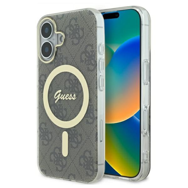 Guess iPhone 16 Plus - IML 4G MagSafe - Σκληρή Θήκη με Πλαίσιο Σιλικόνης - Brown - GUHMP16MH4STW