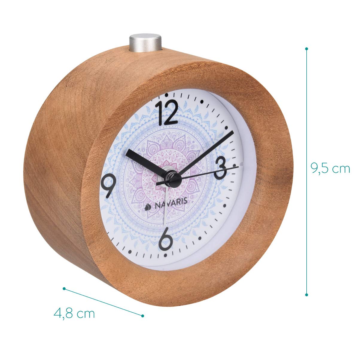 Navaris Analogue Wood Alarm Clock Design Indian Sun - Αναλογικό Επιτραπέζιο Ρολόι και Ξυπνητήρι - Dark Brown - 46269.18.01