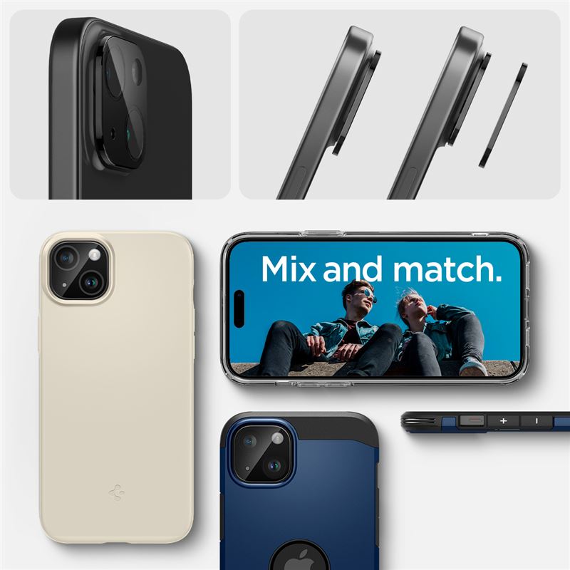 Spigen iPhone 15 / 15 Plus Aparatu Optik.TR Αντιχαρακτικό Γυαλί για την Κάμερα - 2 Τεμάχια - Black