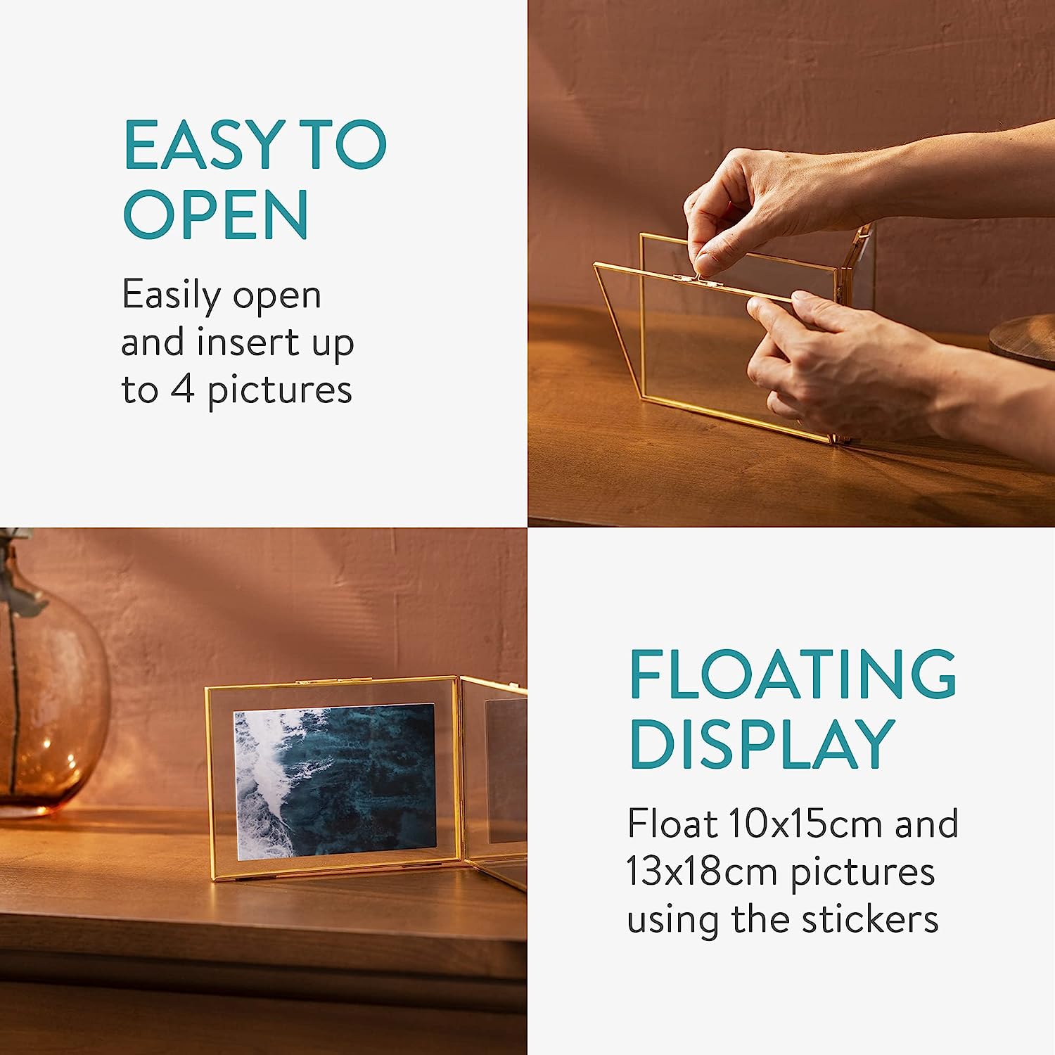 Navaris Αναδιπλούμενη Κορνίζα Διπλής Όψης για Φωτογραφίες - Gold - 54486.4