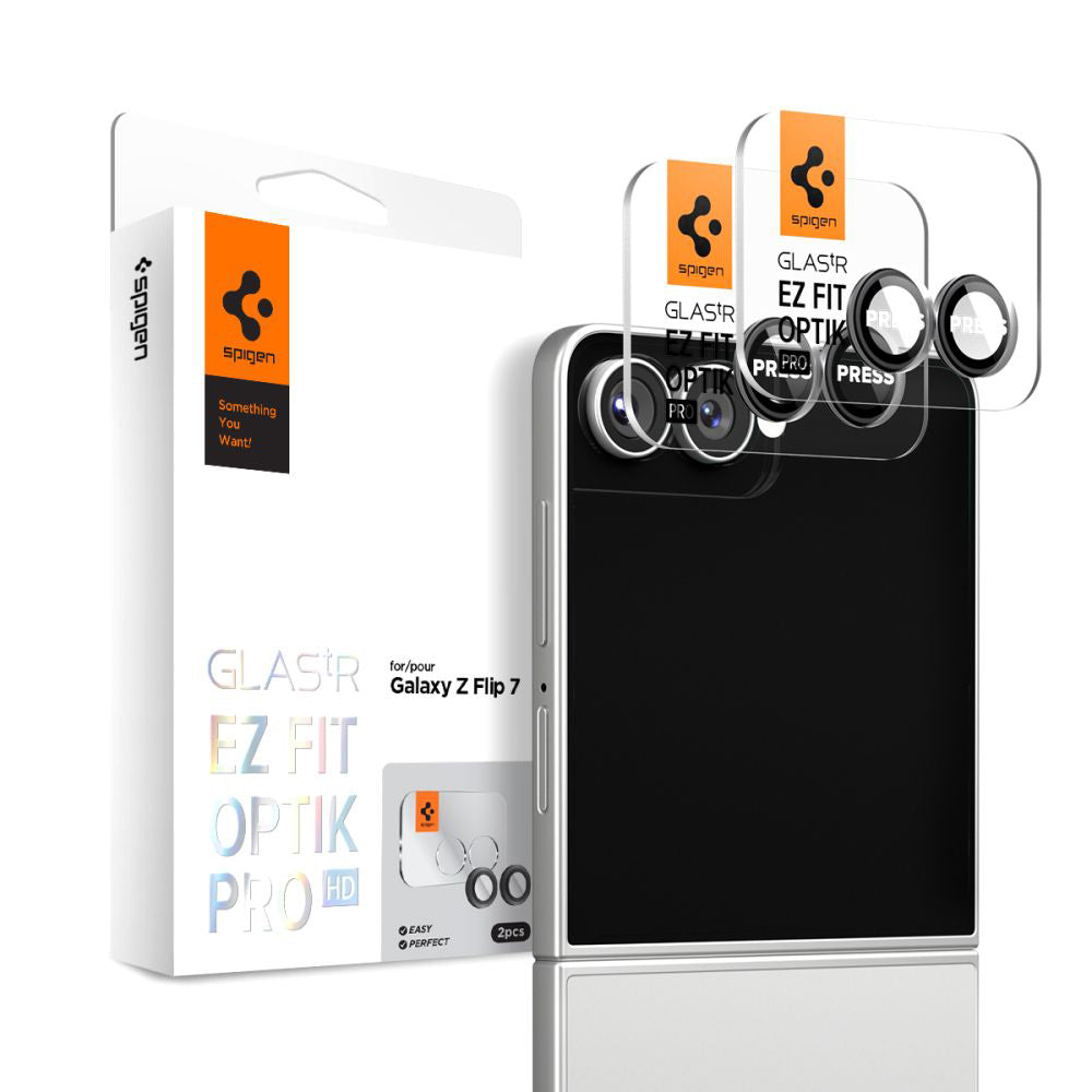 Spigen Samsung Galaxy Z Flip7 / Z Flip8 - Αντιχαρακτικό Γυαλί για την Κάμερα - Optik tR EZ Fit Pro HD - 2 Τεμάχια - Black