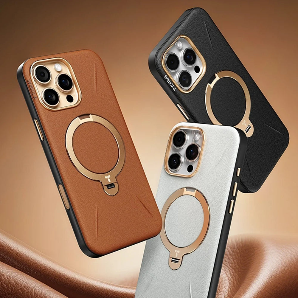 Torras iPhone 17 Pro Max - Σκληρή θήκη με Περιστρεφόμενο Stand / MagSafe - QPRO Leather Series - Black