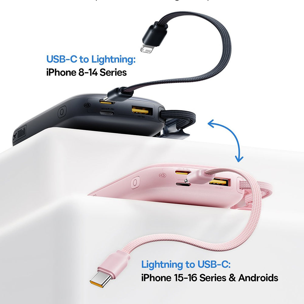 Baseus PowerBank 10.000mAh με Θύρες USB / Type-C / Lightning και Αποσπώμενο Καλώδιo 2 σε 1 Type-C / Lightning - EnerFill FC21 Qpow3 Ultra - Cosmic Black