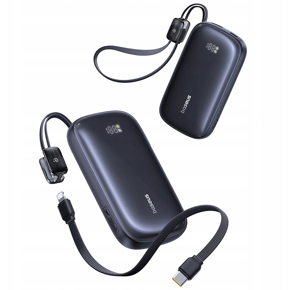 Baseus PowerBank 10.000mAh με Θύρες USB / Type-C / Lightning και Αποσπώμενο Καλώδιo 2 σε 1 Type-C / Lightning - EnerFill FC21 Qpow3 Ultra - Cosmic Black