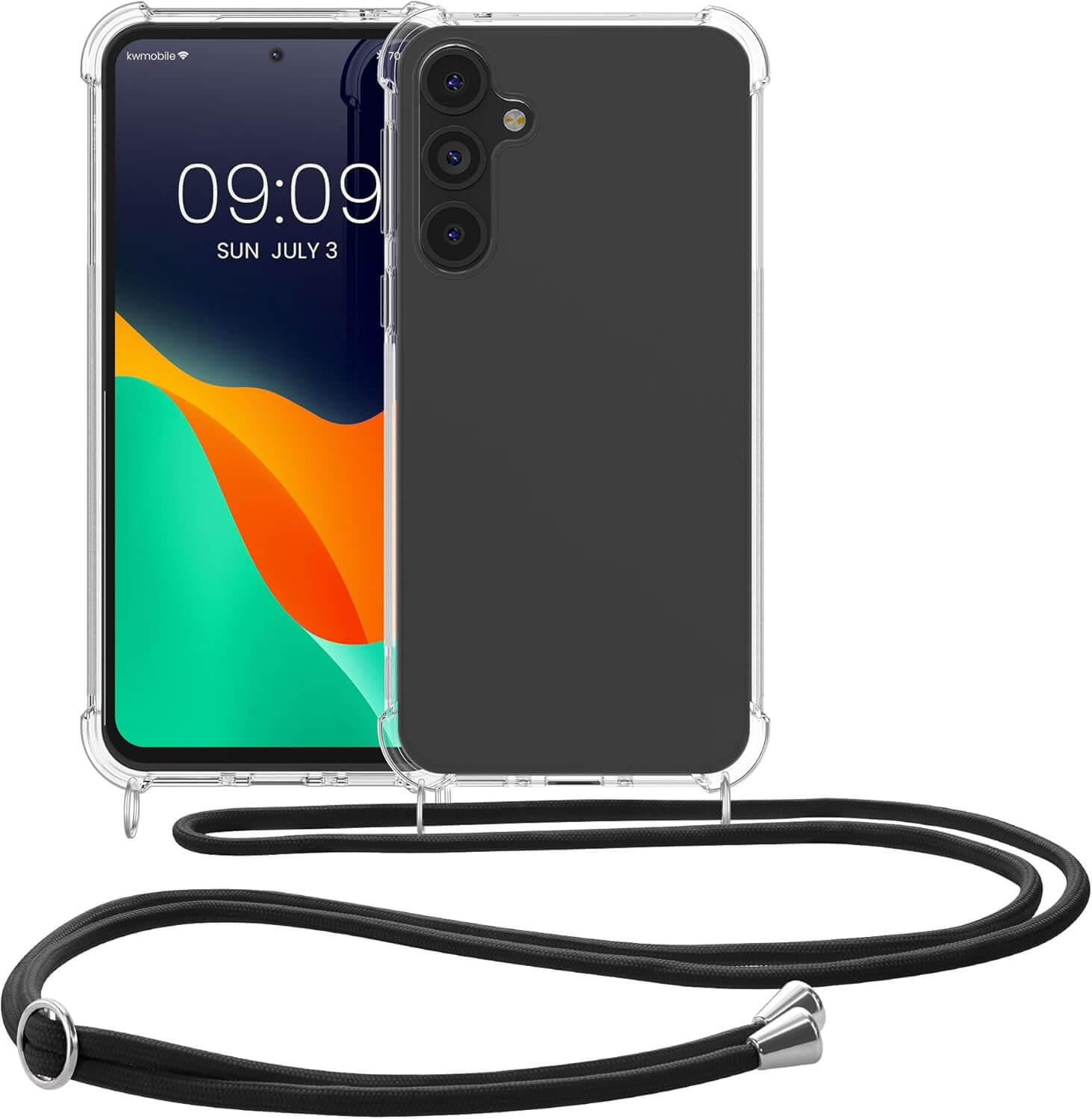 KW Samsung Galaxy A35 5G Θήκη Σιλικόνης TPU με Λουράκι - Διάφανη / Black