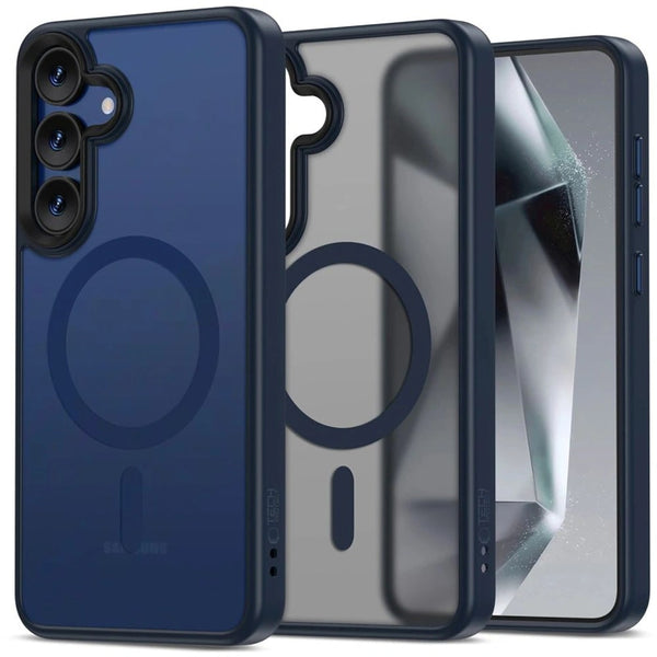 Tech-Protect Samsung Galaxy S25 MagMat Σκληρή Θήκη με Πλαίσιο Σιλικόνης και MagSafe - Matte Navy / Ημιδιάφανη