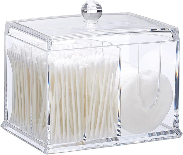 Relaxdays Ακρυλικό Κουτί Αποθήκευσης για Μπατονέτες και Δίσκους Ντεμακιγιάζ - Clear - 4052025928674 - likebrands.gr