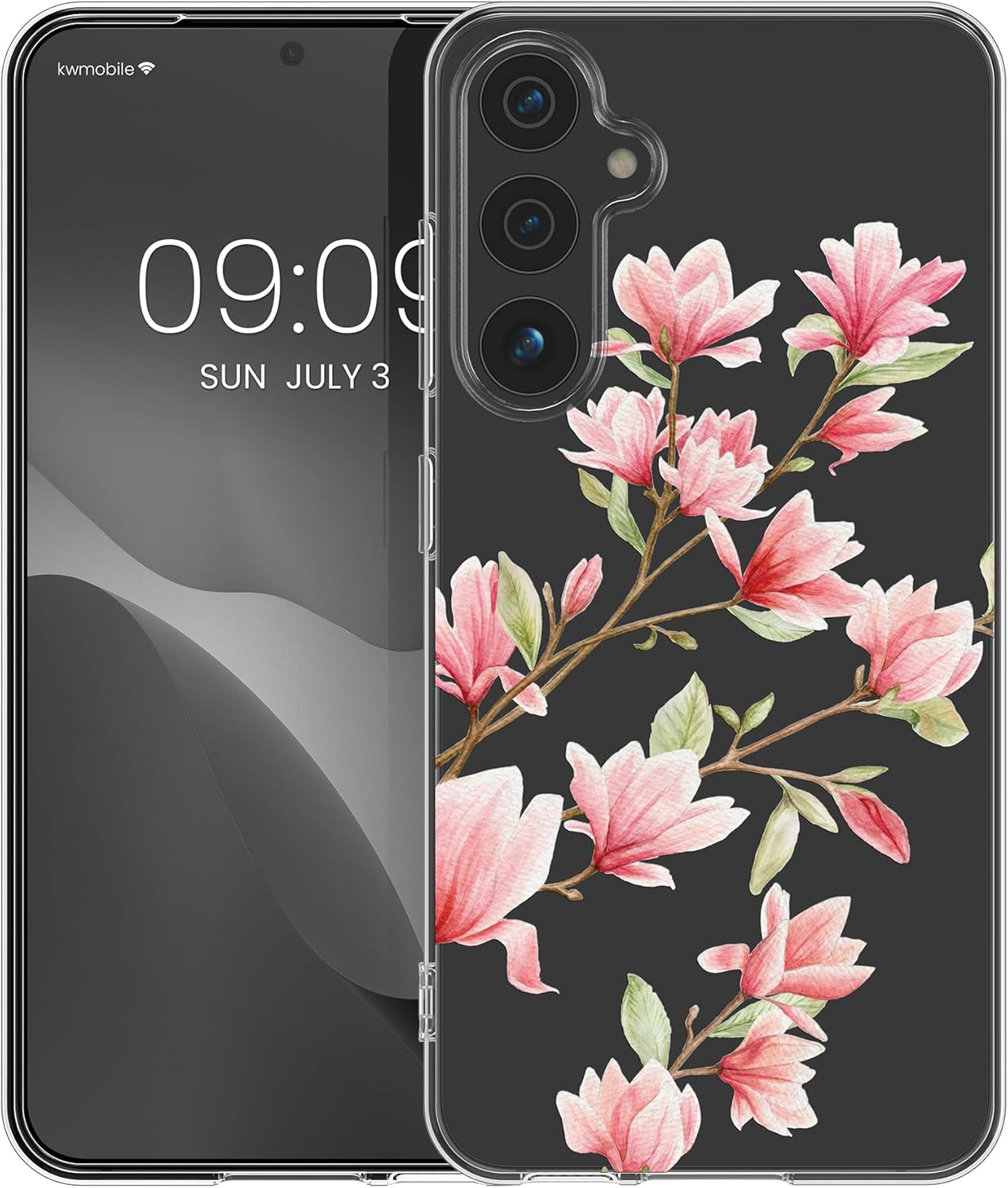 KW Samsung Galaxy A55 5G Λεπτή Θήκη Σιλικόνης TPU - Design Magnolias - Pink / White / Διάφανη
