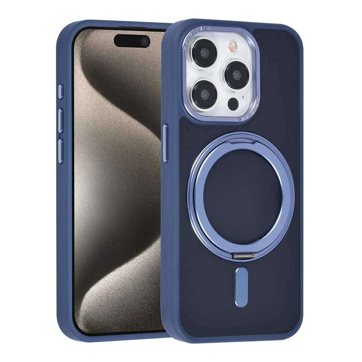 Tuniq iPhone 15 Pro - Σκληρή MagSafe Θήκη με Περιστρεφόμενο Δαχτυλίδι Συγκράτησης - Μπλε