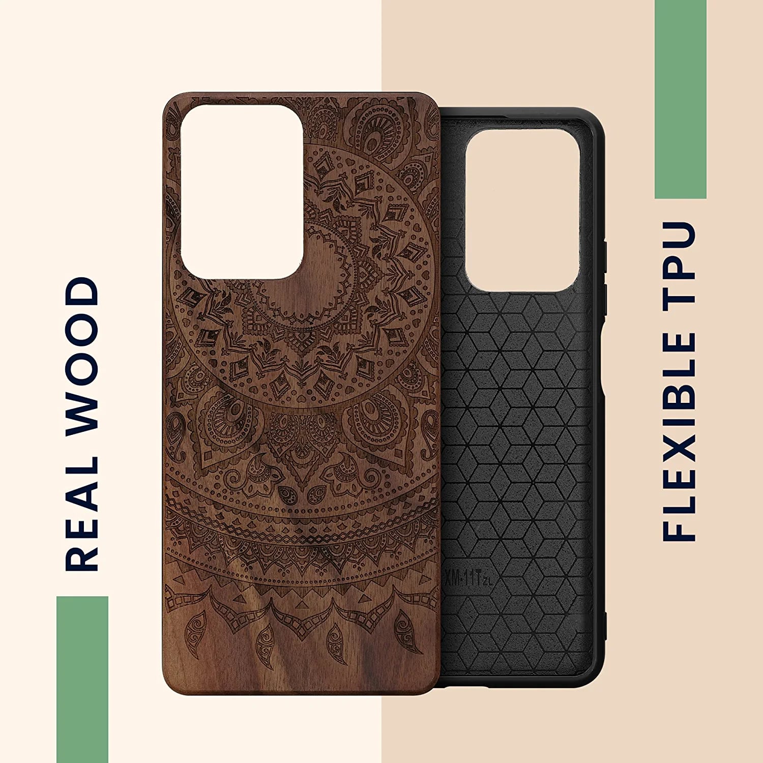 KW Xiaomi 11T / 11T Pro Θήκη από Φυσικό Ξύλο - Design Indian Sun - Dark Brown - 56795.07