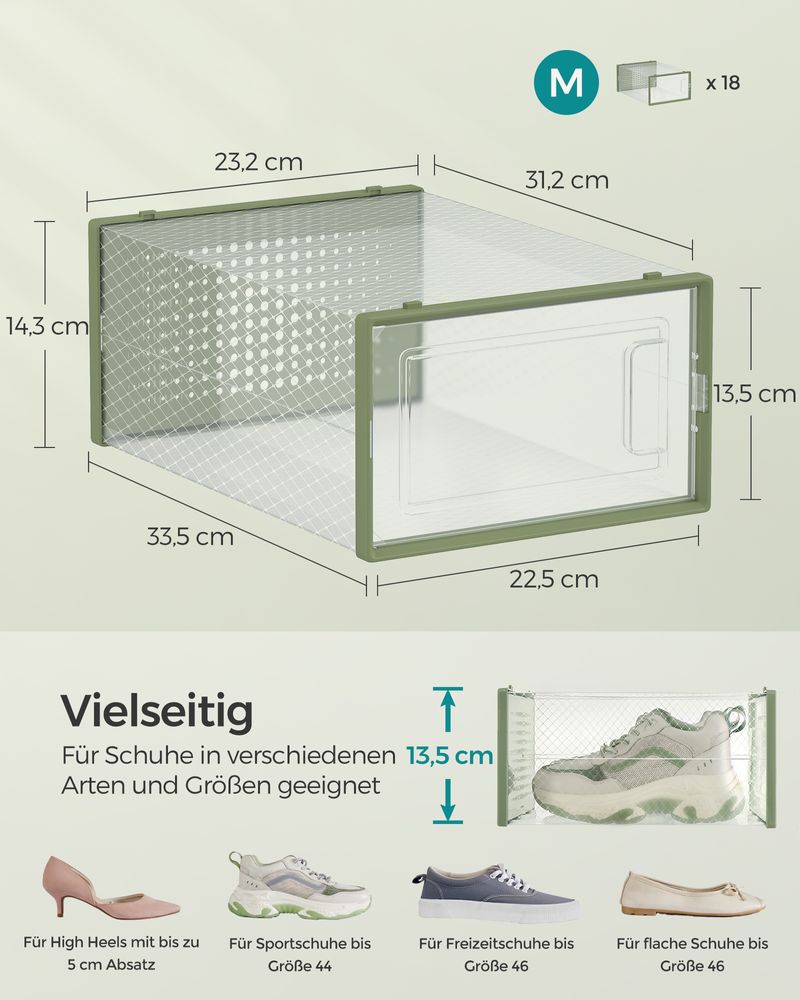 Songmics Σετ με 18 Κουτιά Αποθήκευσης Υποδημάτων - Laurel Green / Διάφανα - LSP18SG30