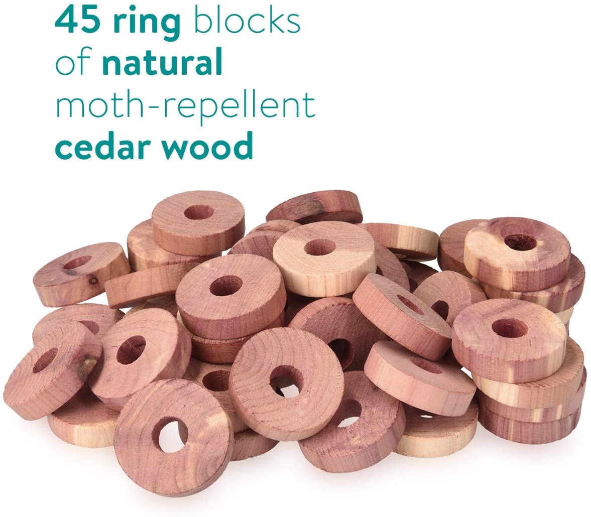 Navaris Σετ με 45 Ξύλινα Στρογγυλά Δαχτυλίδια Κέδρου για Κρεμάστρες για Προστασία από Σκόρους - Light Brown - 48683.1