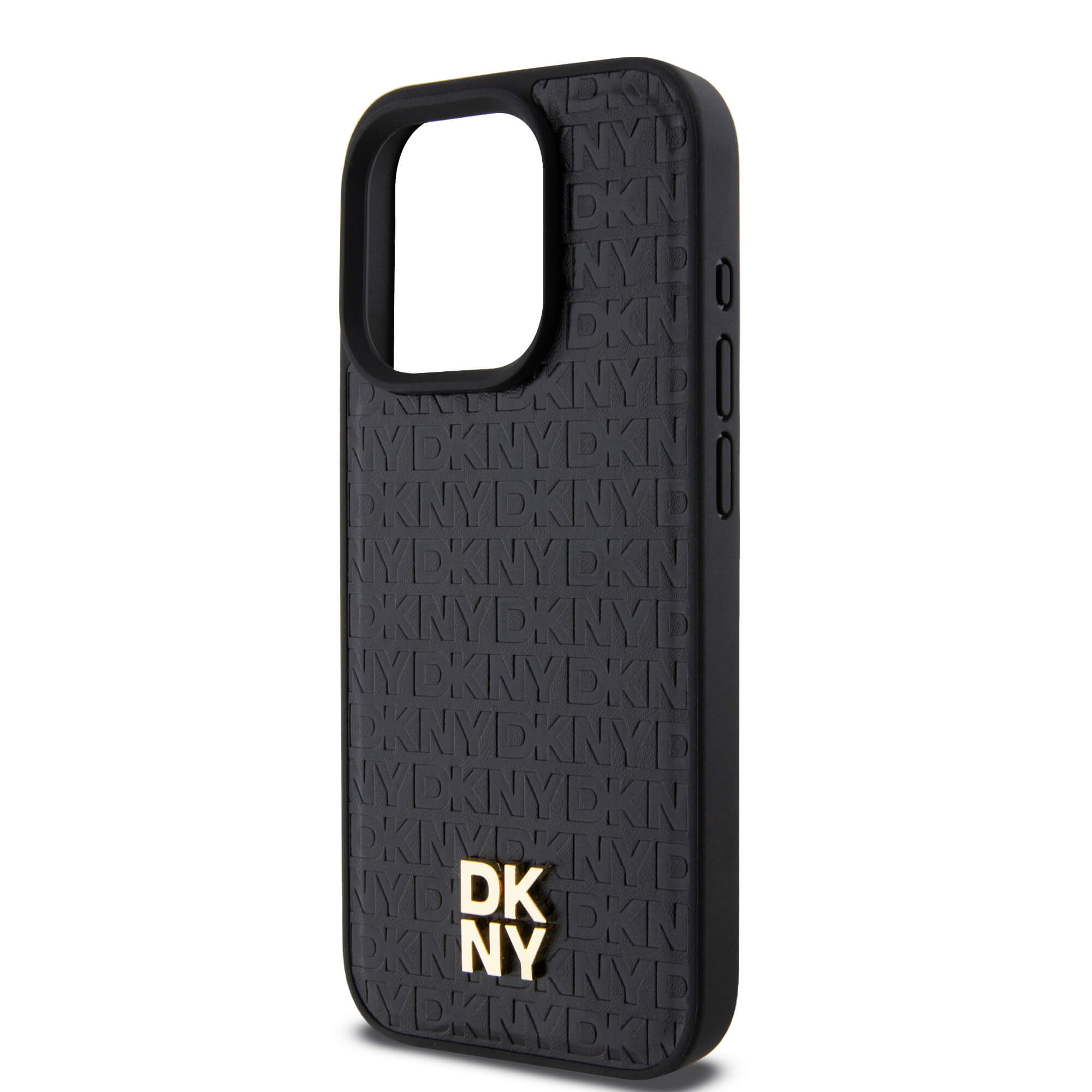 DKNY iPhone 15 Pro - Leather Monogram Pattern Metal Logo MagSafe Σκληρή Θήκη με Επένδυση Συνθετικού Δέρματος - Black