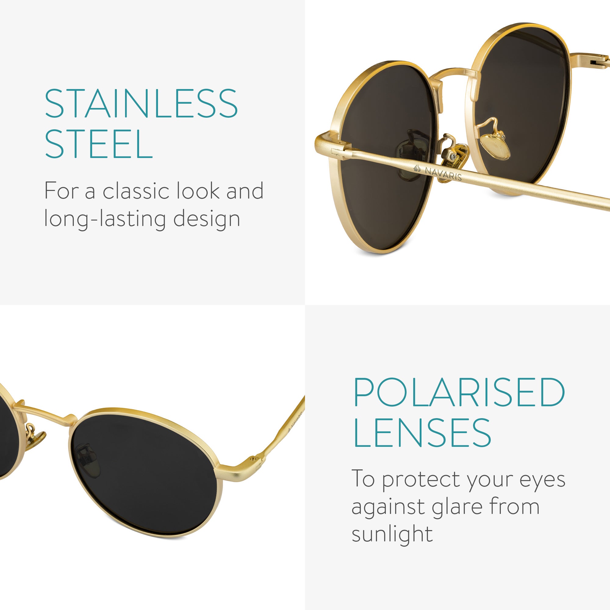 Navaris Aviator Unisex Γυαλιά Ηλίου - Black / Gold - 53170.2.21