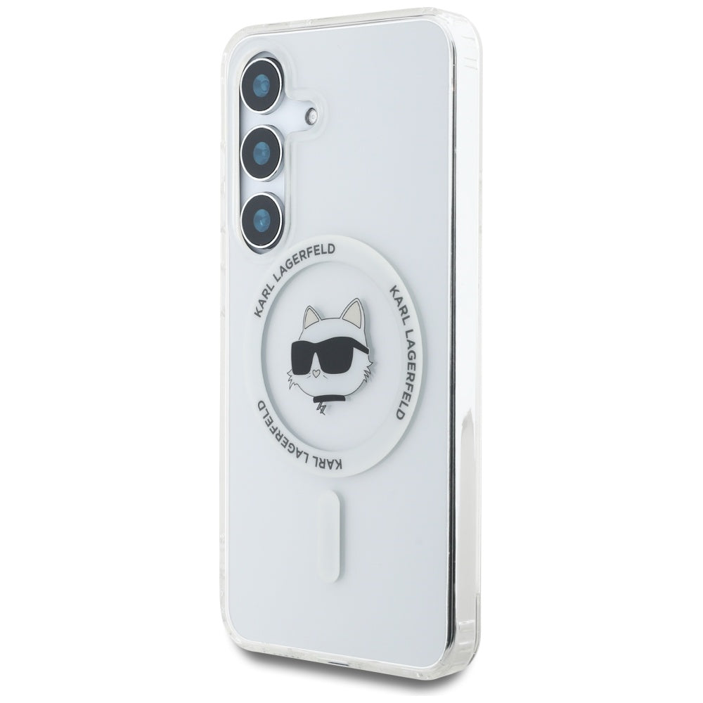 Karl Lagerfeld Samsung Galaxy S25 Plus - Button Choupette Head Printed Logo - MagSafe Σκληρή Θήκη με Πλαίσιο Σιλικόνης - White - KLHMS25MHLSCHH